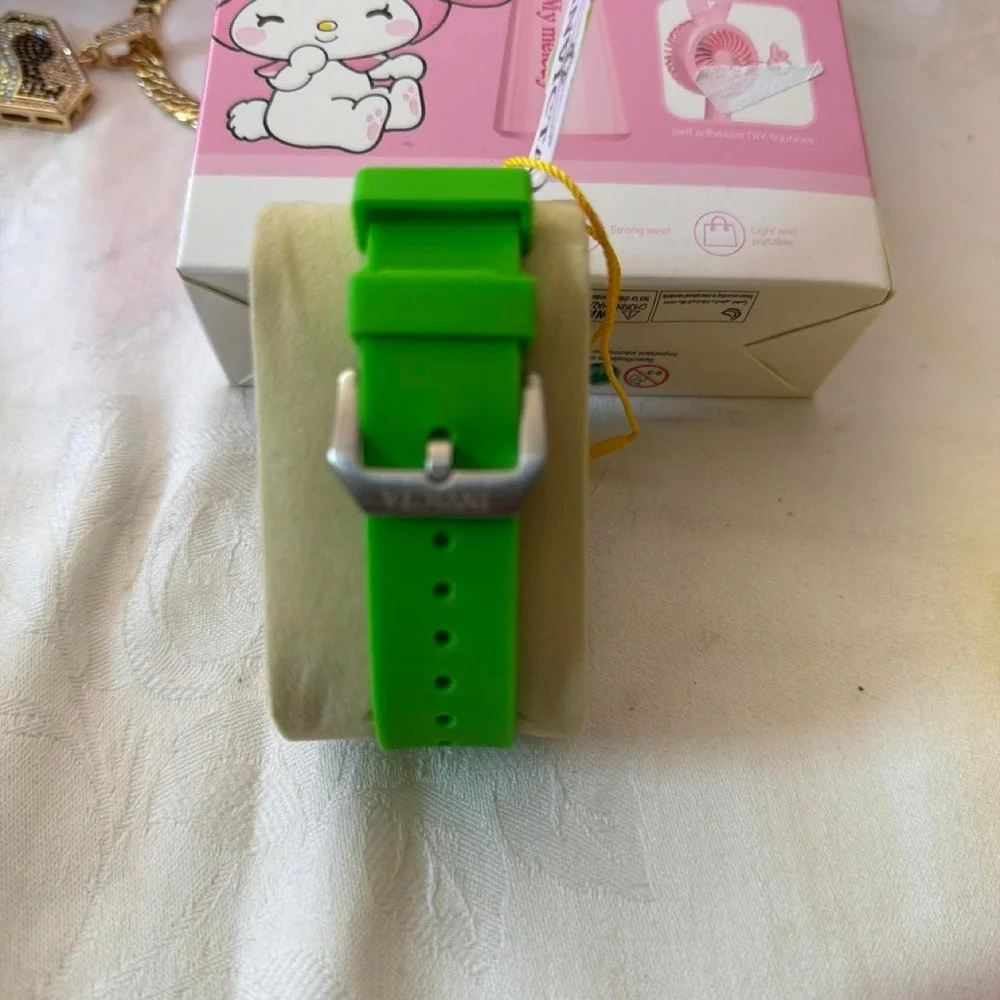 Invicta blue watch with white stripes on the band Blue, Red, yellow, Green